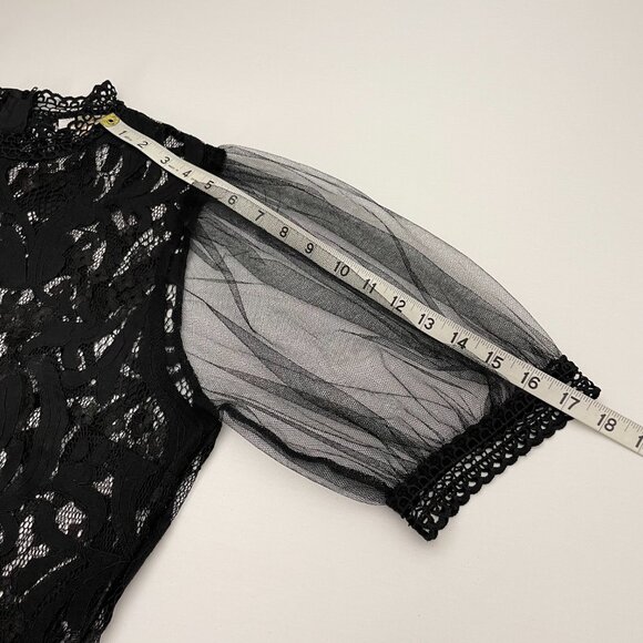 Peach Puffy Sleeve Sheer Allover Lace Cropped Blouse Top - Picture 9 of 13